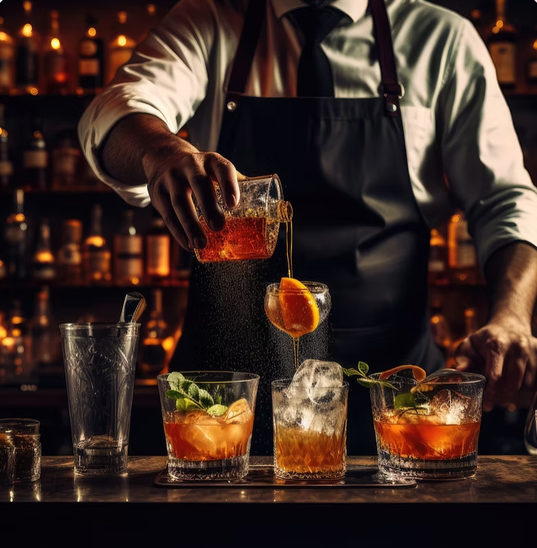 Bartender pouring drinks